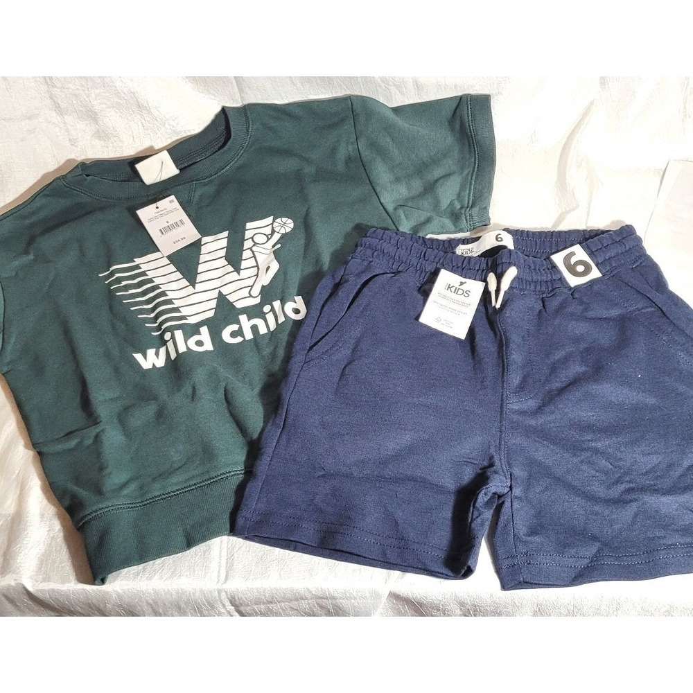 Cotton-on Kids 2pc Short Set - Wild Child Shirt w/ Blue Shorts - Size 6